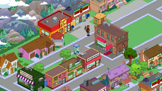 An isometric view of the Simpsons town of Springfield reassembled by the player